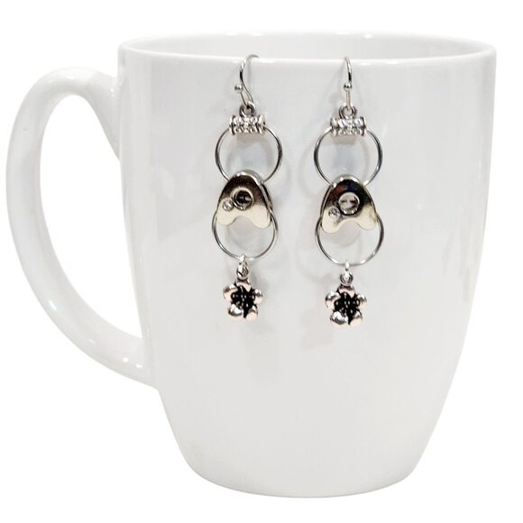 Alphabet Initial Letter A Earrings Silver Rhinestone Charms - Picture 1 of 4